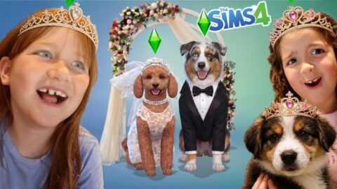 ROYAL PUPPY WEDDiNG!!  Adley Navey & Dad move into a new SiMS beach castle! Dog is Pregnant Triplets